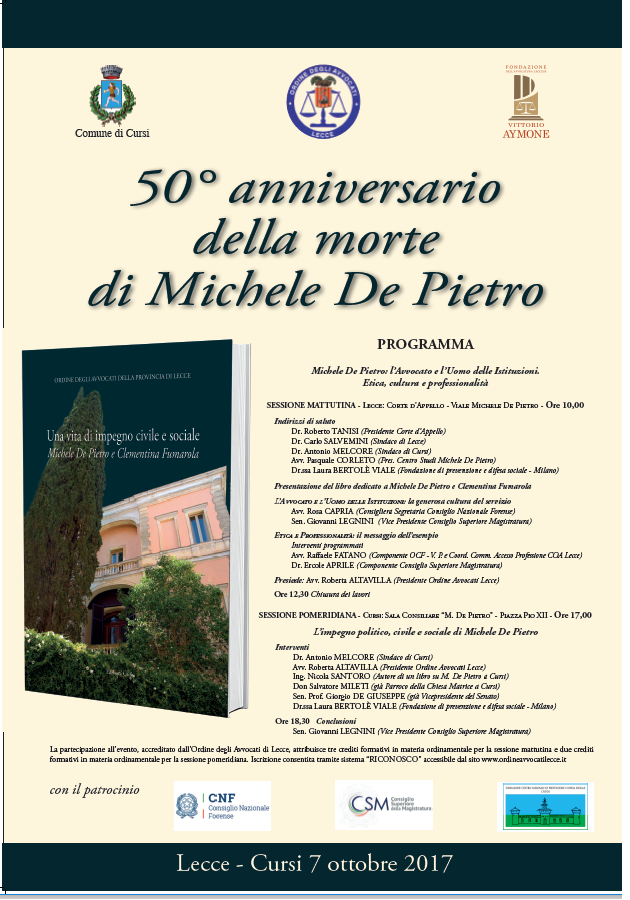 Ordine degli Avvocati di Lecce 50 anniversario della morte di